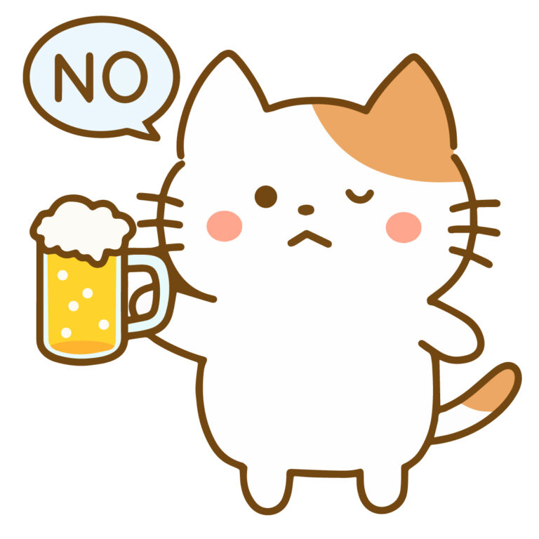 ビールを持つ猫（ノー）