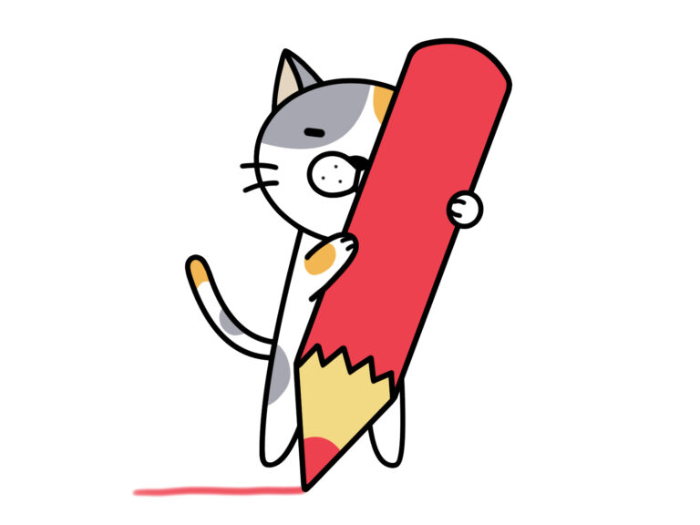 赤鉛筆を持つ猫