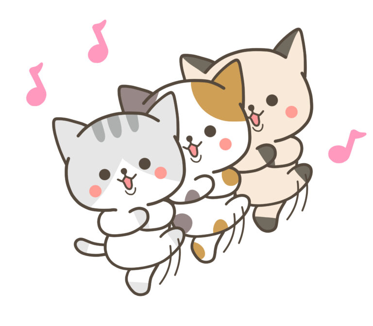 踊る、かわいい猫イラスト