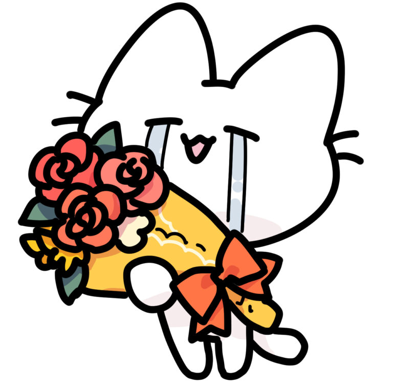 ゆるいネコと花束・感動