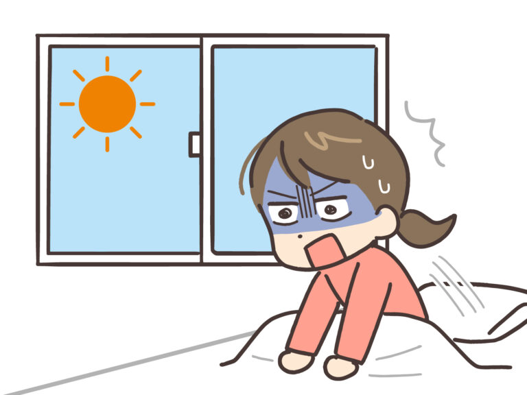 朝寝坊している青ざめた顔の女性