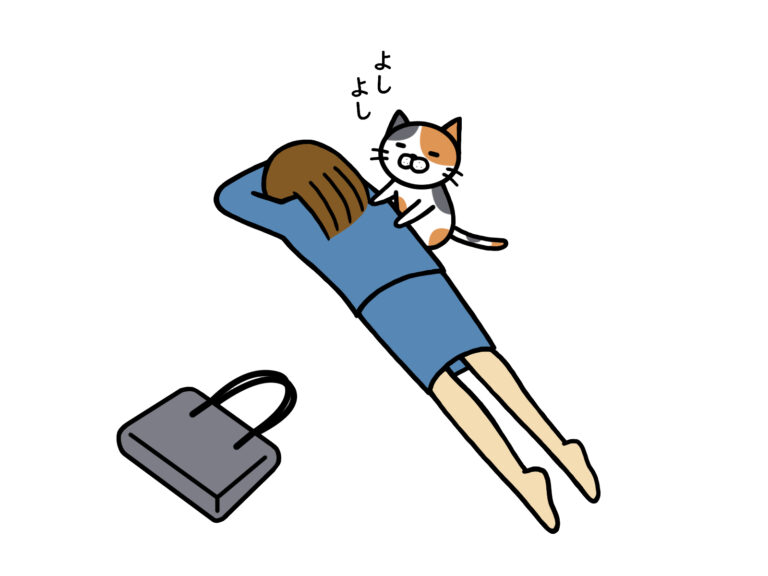 倒れる女性と猫