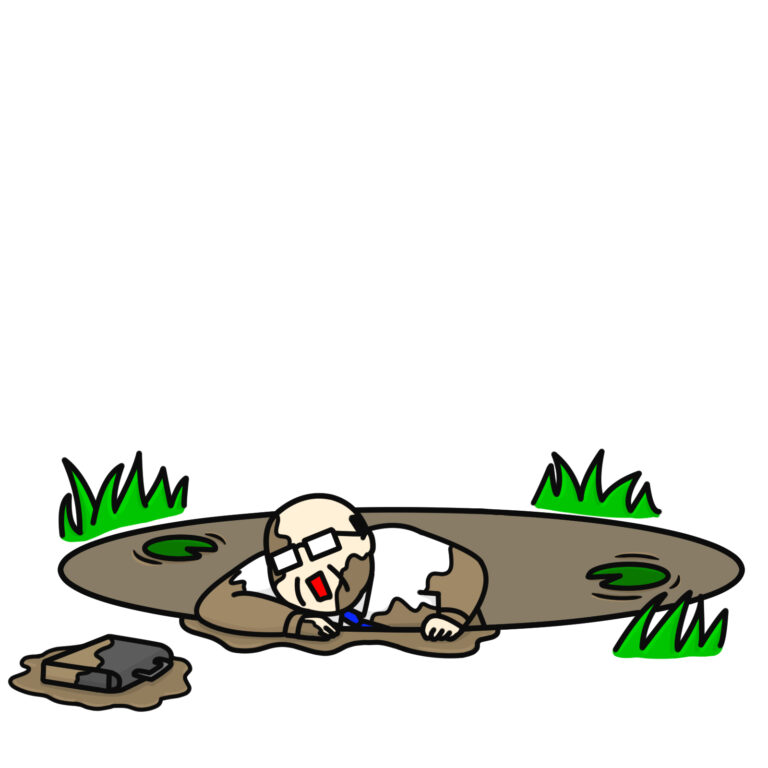 沼から出る 中年男性