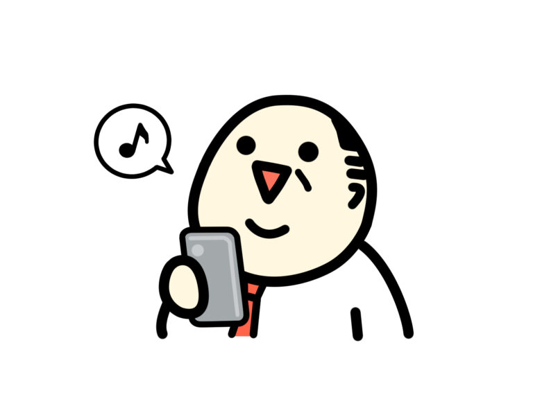 スマホを見て楽しむ中年男性イラスト