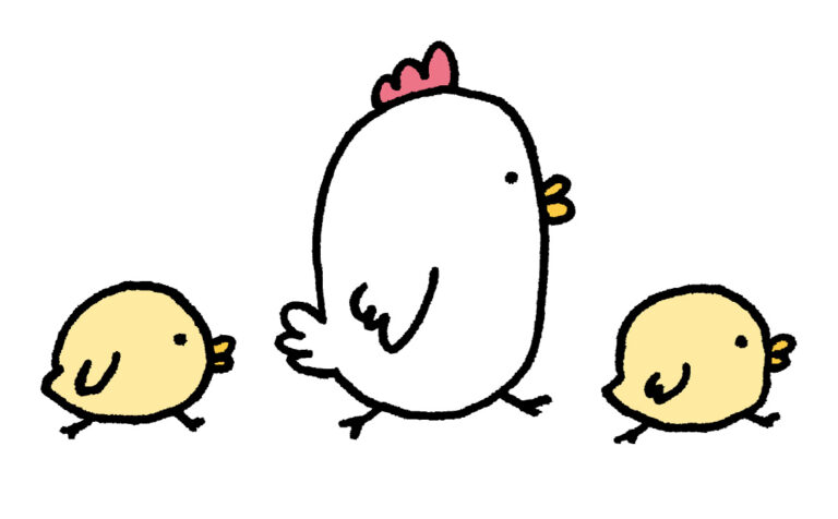 にわとり親子 お出かけ