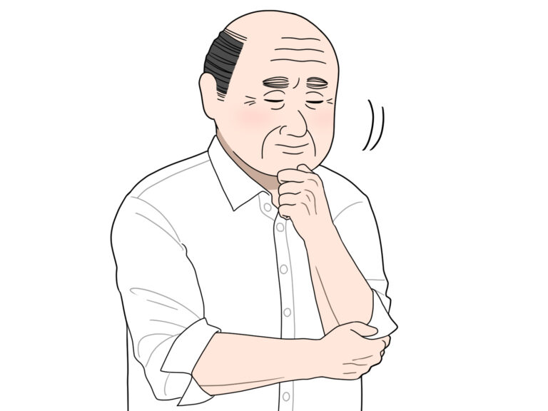 顎に手を当てて黙って頷くおじさん