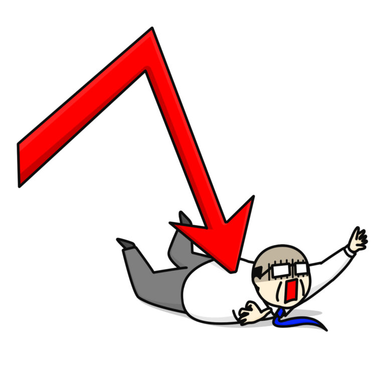急降下する矢印 中年男性