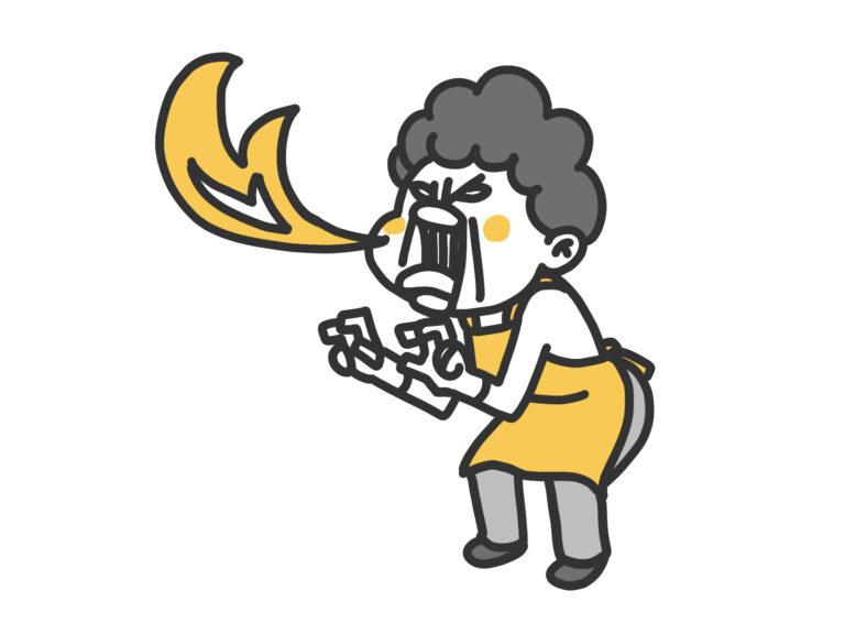 怒って火を吐く怪獣と化したおばちゃん