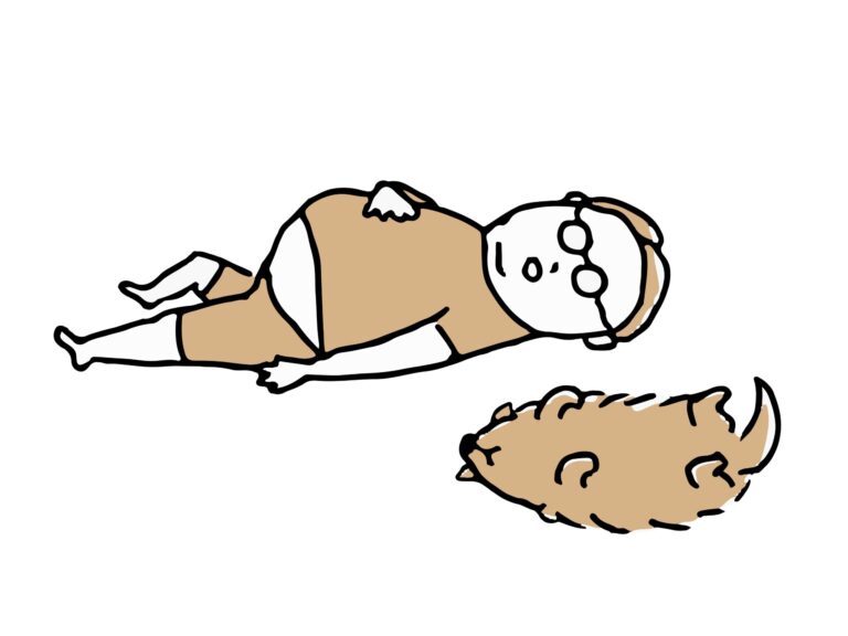 寝ているお父さんと犬