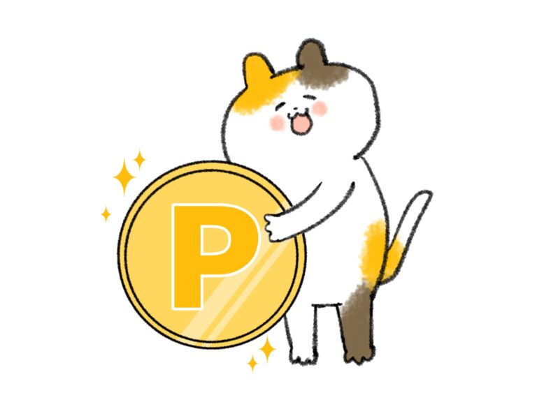 ポイ活でポイントをもらって喜ぶ三毛猫