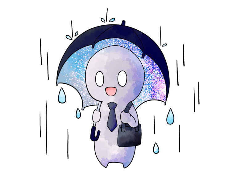 雨の日のスーツ姿キャラクター