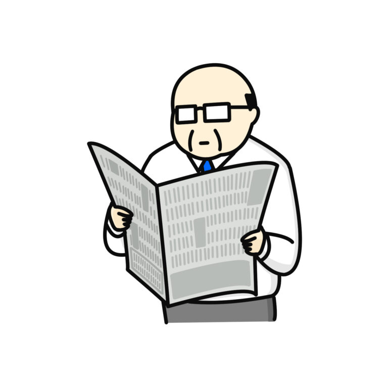 新聞を読む中年男性