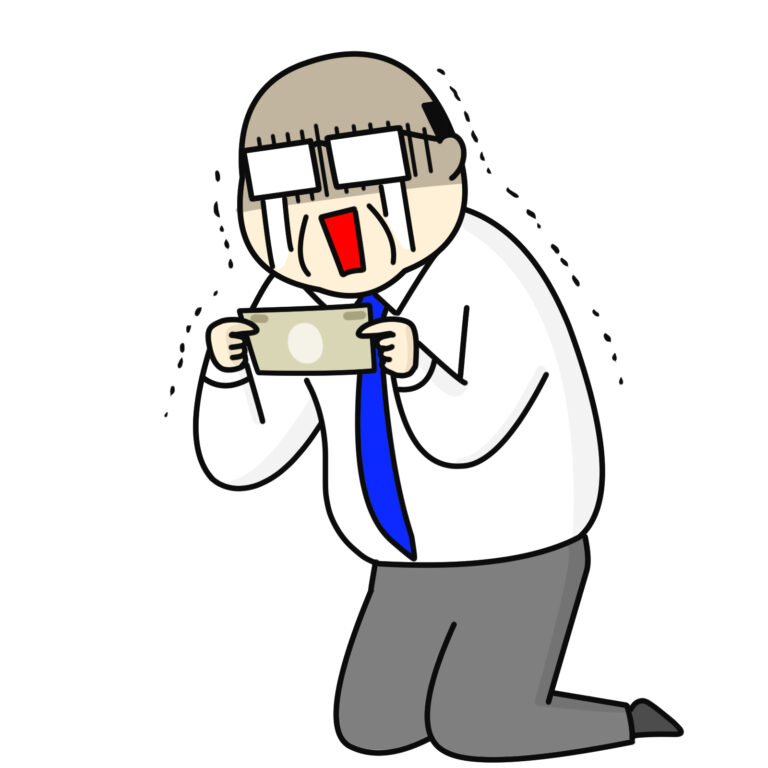 お札を見て震えて泣く中年男性
