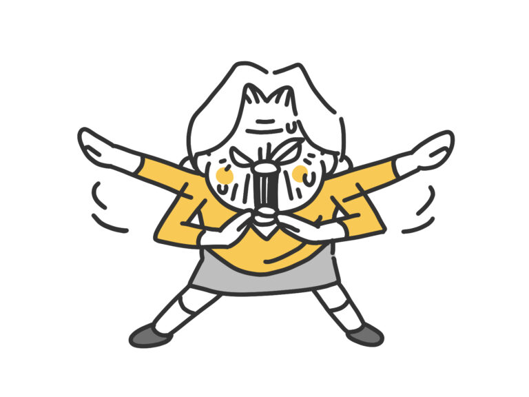 セーフのポーズをするおばあちゃん