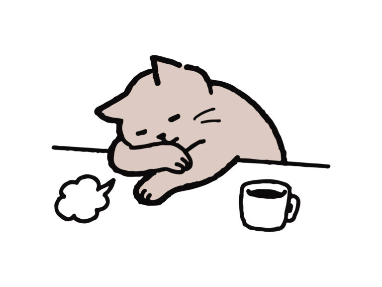 コーヒーブレイクするシンプルオフィス猫