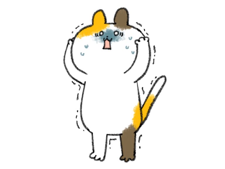 やらかしてしまって震える三毛猫