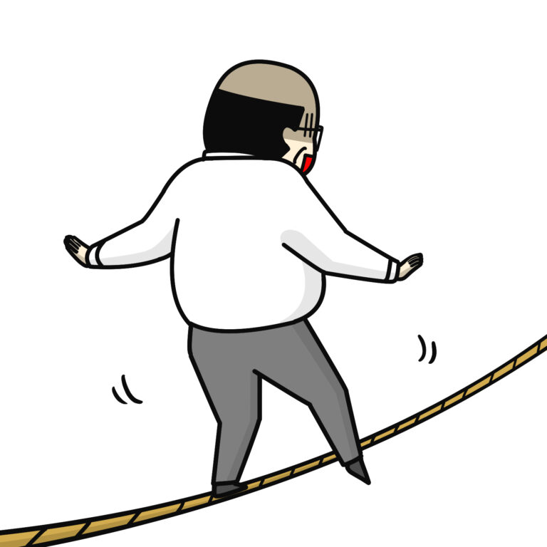 綱わたりする中年男性