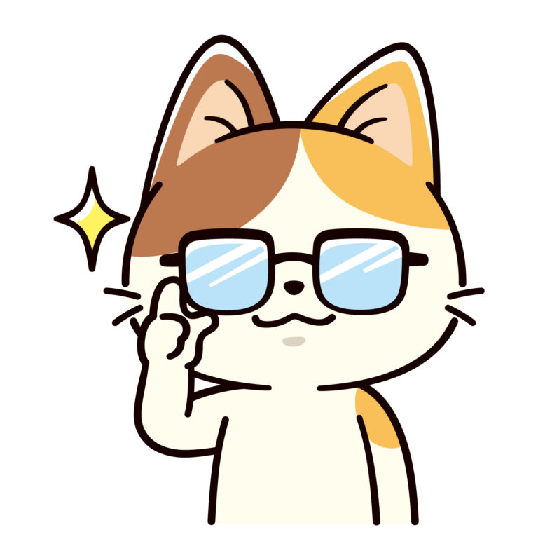 何かに気づいた眼鏡の可愛い三毛猫