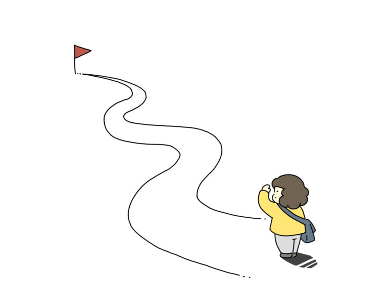遠い道のりを眺める人