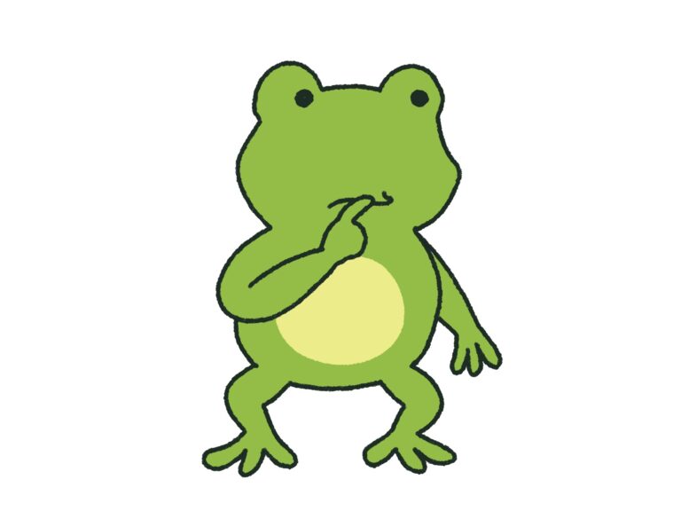 物欲しそうに指をくわえるかえる