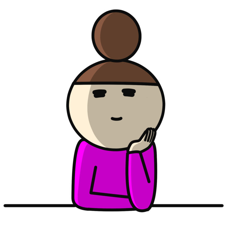 頬杖をついた無表情のおだんごの女性