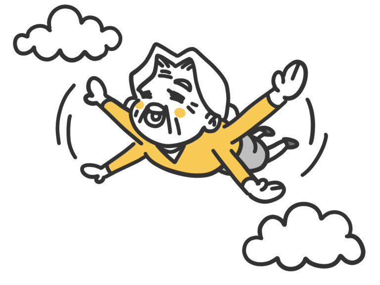嬉しくてパタパタ空を飛ぶおばあちゃん