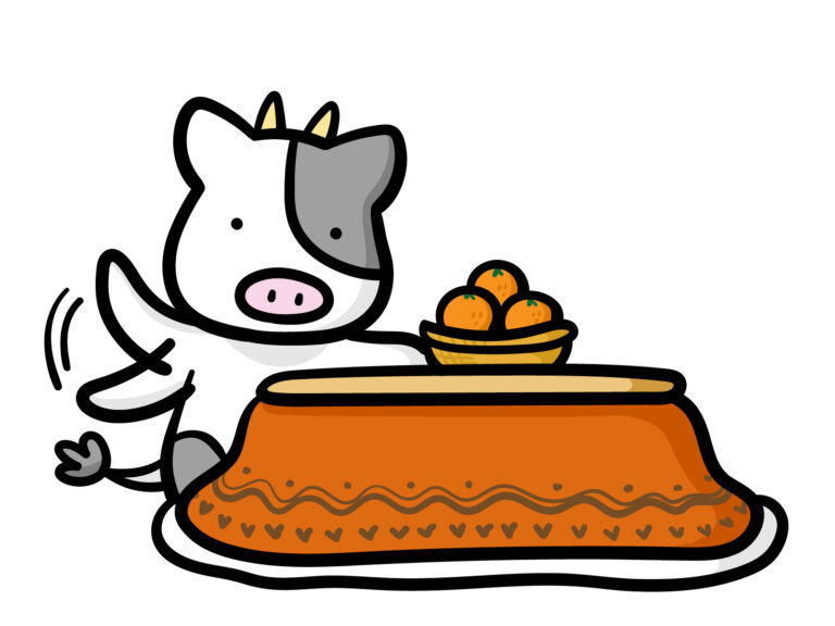 こたつを堪能するうしくんのイラスト